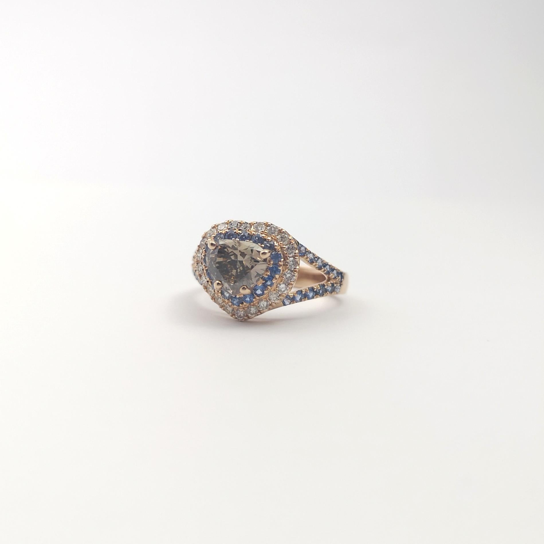 Brown Diamond with Blue Sapphire and Brown Diamond Ring set in 18K Rose Gold en venta 9