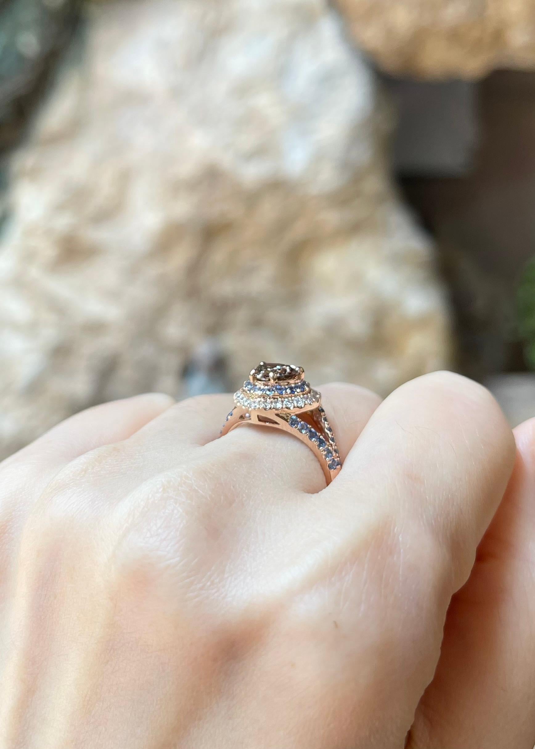 De las mujeres Brown Diamond with Blue Sapphire and Brown Diamond Ring set in 18K Rose Gold en venta