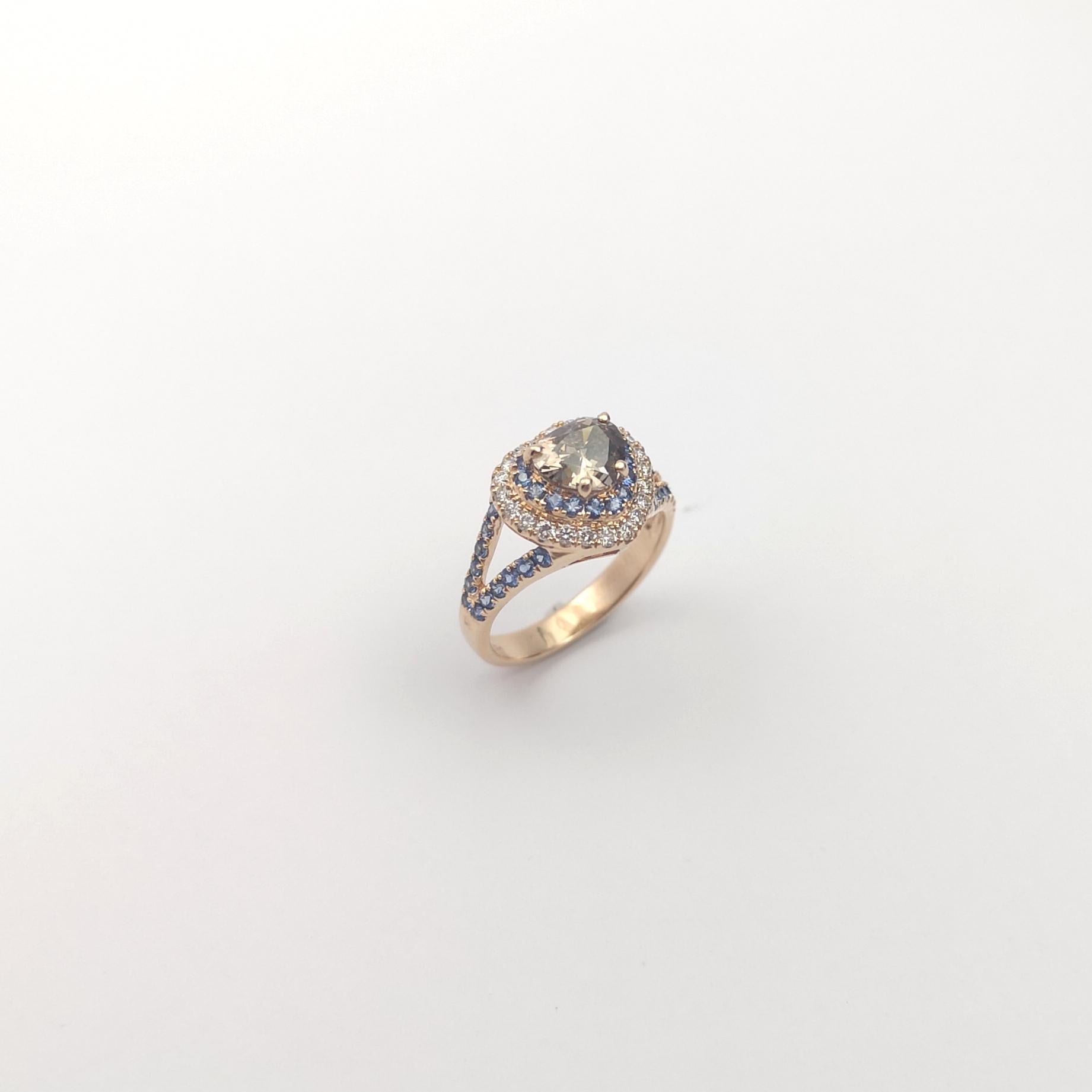 Brown Diamond with Blue Sapphire and Brown Diamond Ring set in 18K Rose Gold en venta 3