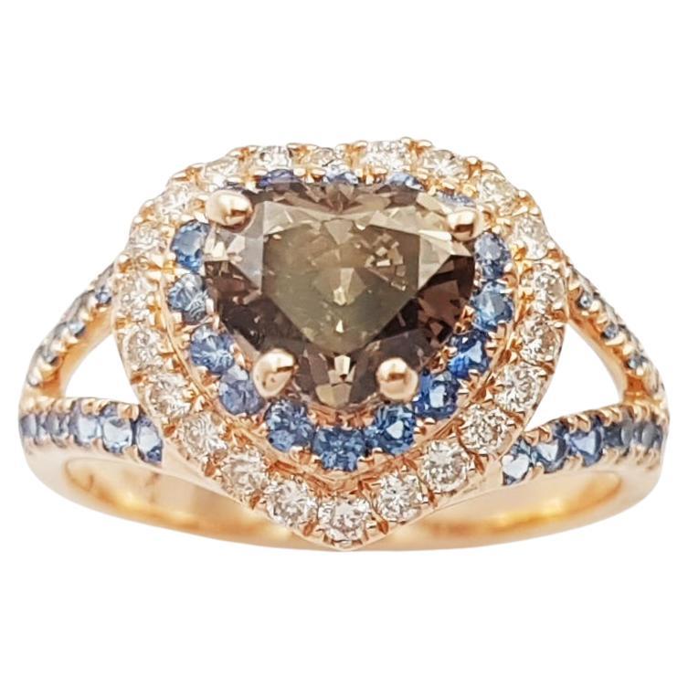 Brown Diamond with Blue Sapphire and Brown Diamond Ring set in 18K Rose Gold
