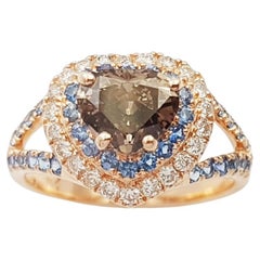 Brown Diamond with Blue Sapphire and Brown Diamond Ring set in 18K Rose Gold
