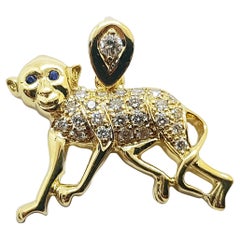 Brown Diamond with Blue Sapphire Monkey Chinese Zodiac Pendant in 18 Karat Gold 