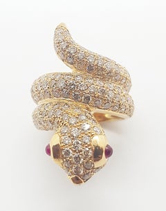 Brown Diamond with Cabochon Ruby Snake Ring Set in 18 Karat Rose Gold Settings