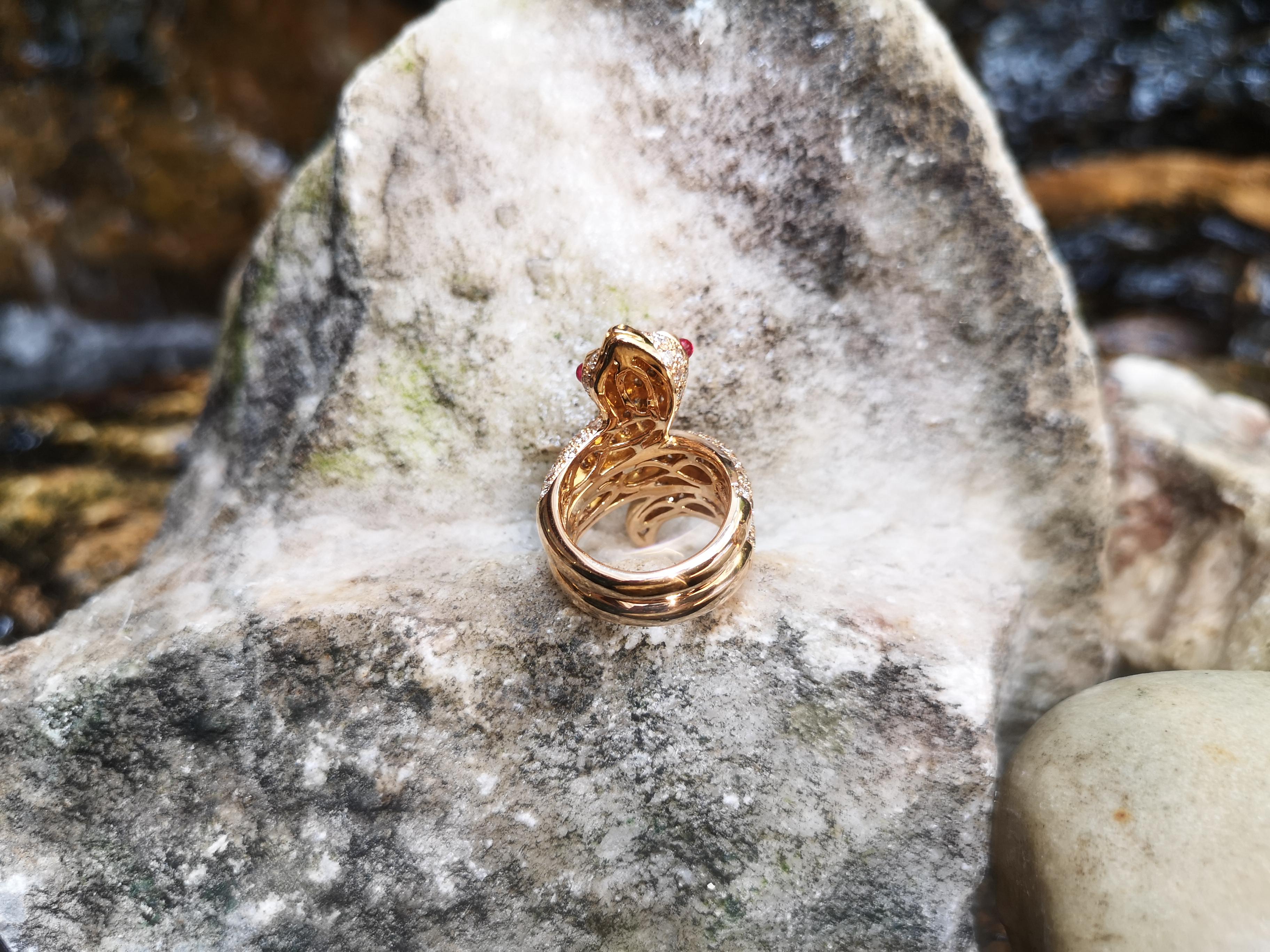Brown Diamond with Cabochon Ruby Snake Ring Set in 18 Karat Rose Gold Settings For Sale 4