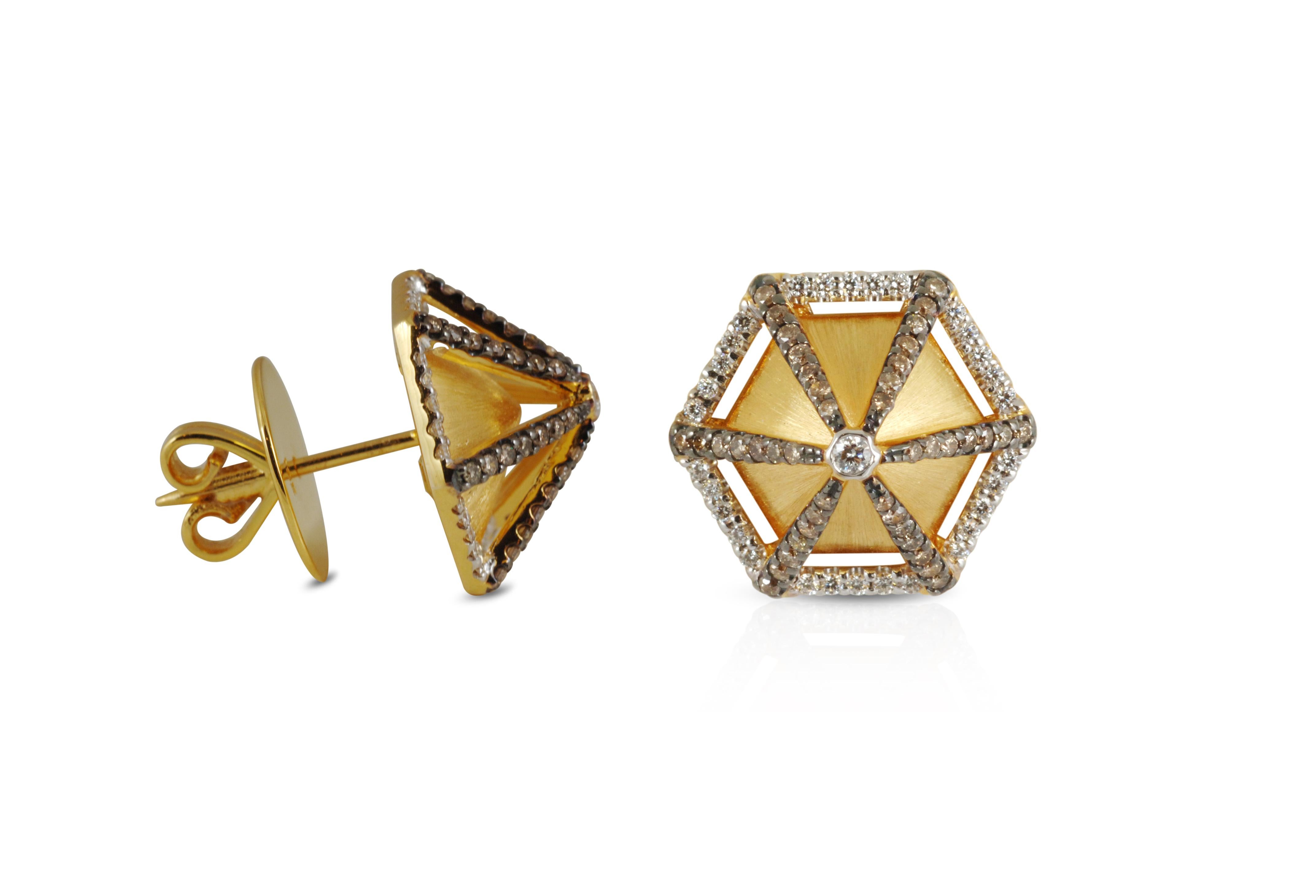 Brown Diamond 0.44 carat with Diamond 0.27 carat Earrings set in 18 Karat Gold Settings

Width:  1.6 cm 
Length:  1.6 cm
Total Weight: 10.65 grams

