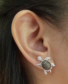 Brown Diamond with Diamond Earrings Set in 18 Karat White Gold Settings