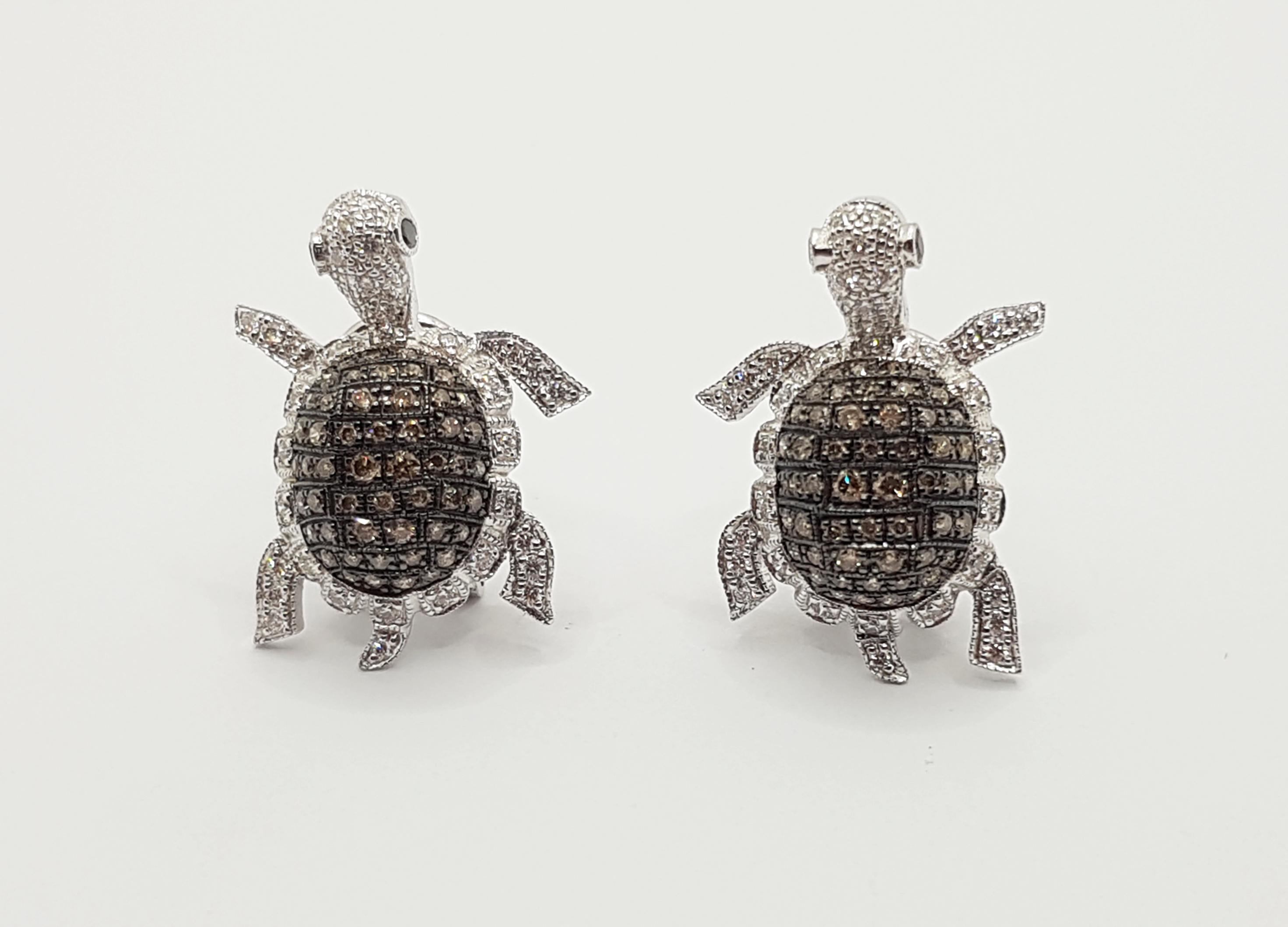 Contemporaneo Orecchini con diamante marrone e diamante incastonato in oro bianco 18 carati in vendita