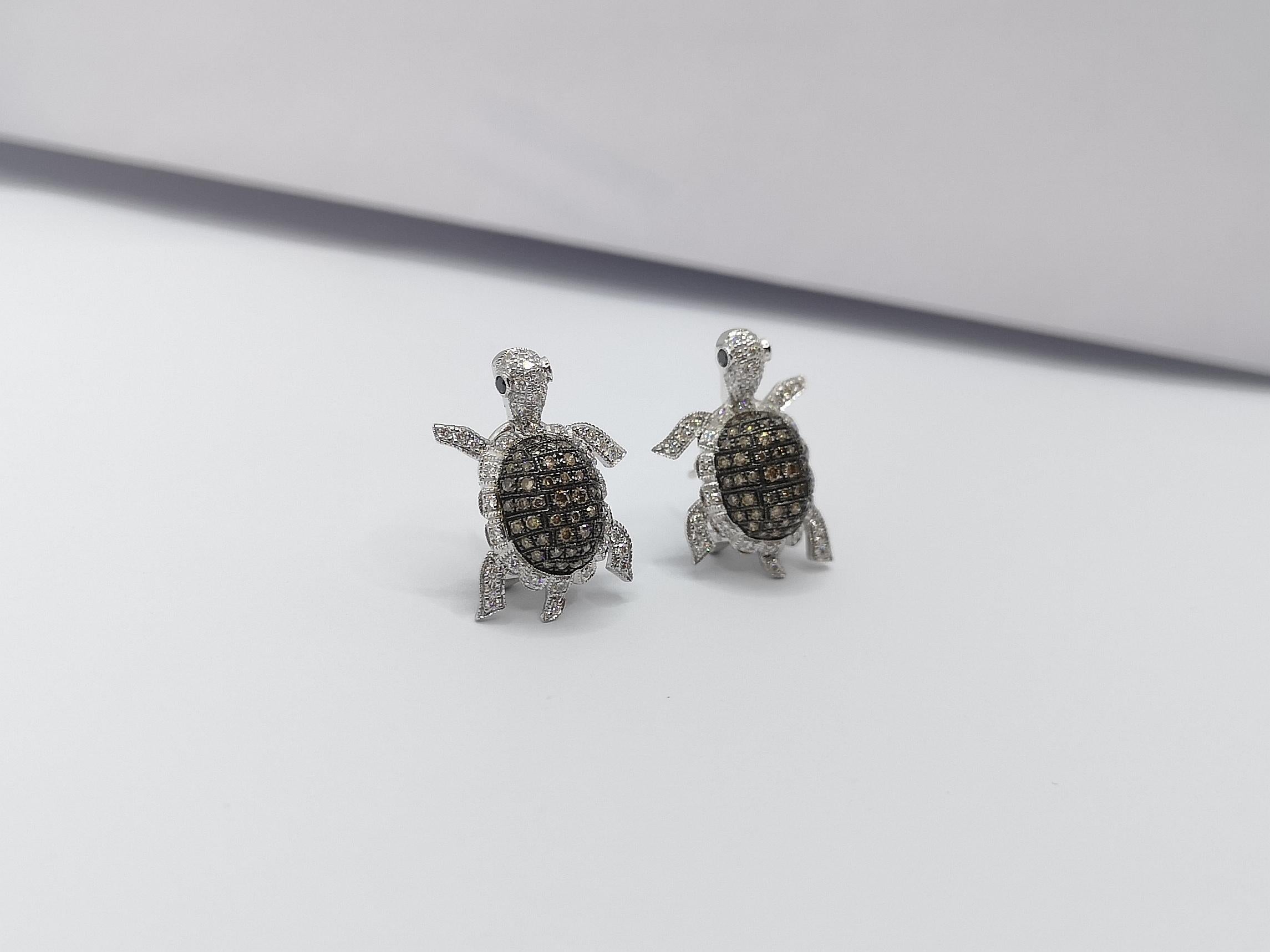 Orecchini con diamante marrone e diamante incastonato in oro bianco 18 carati in vendita 1