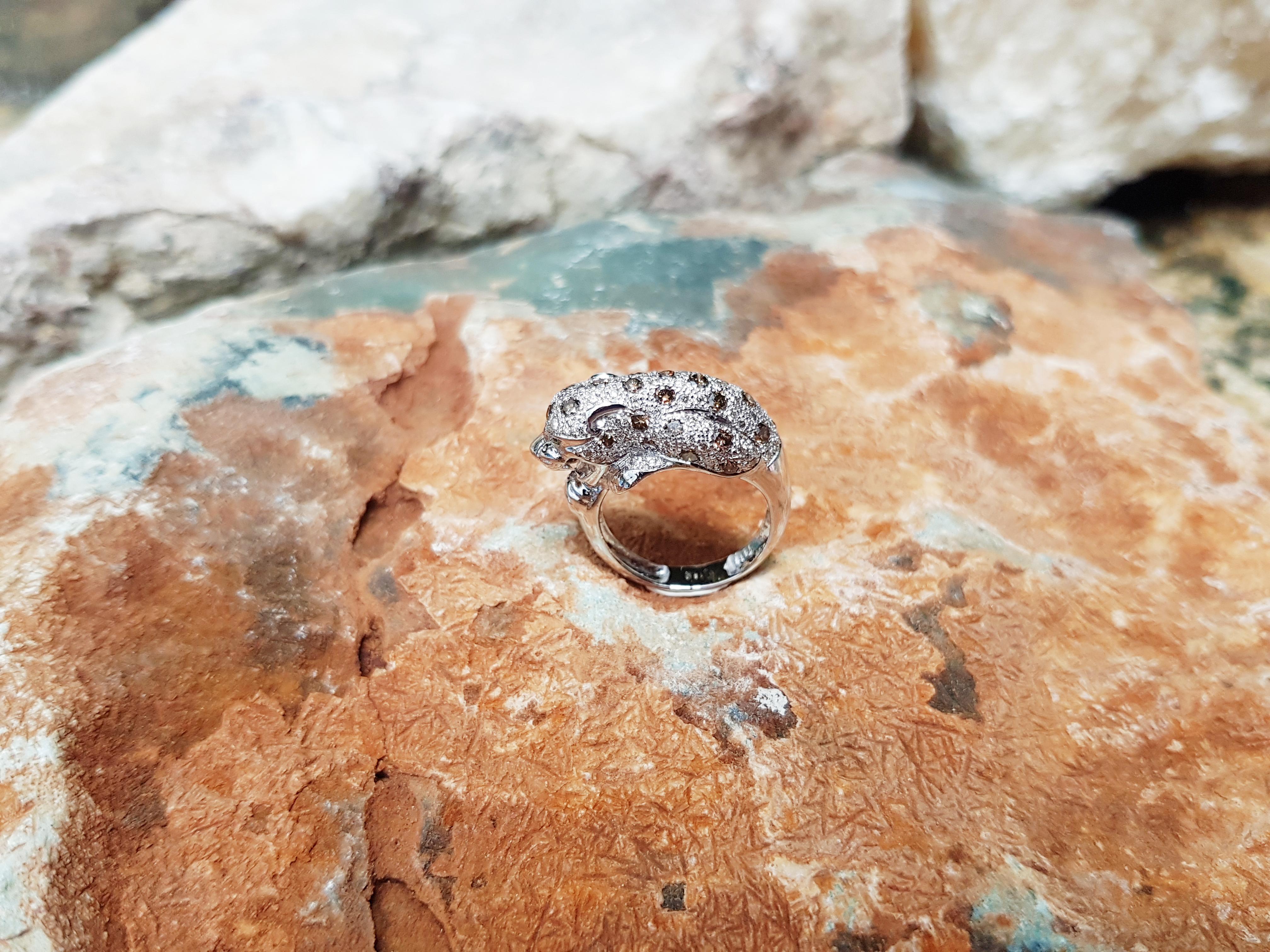 Brown Diamond with Diamond Panther Ring Set in 18 Karat White Gold Setting For Sale 6