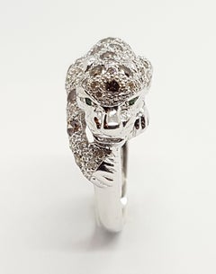 Brown Diamond with Diamond Panther Ring Set in 18 Karat White Gold Setting