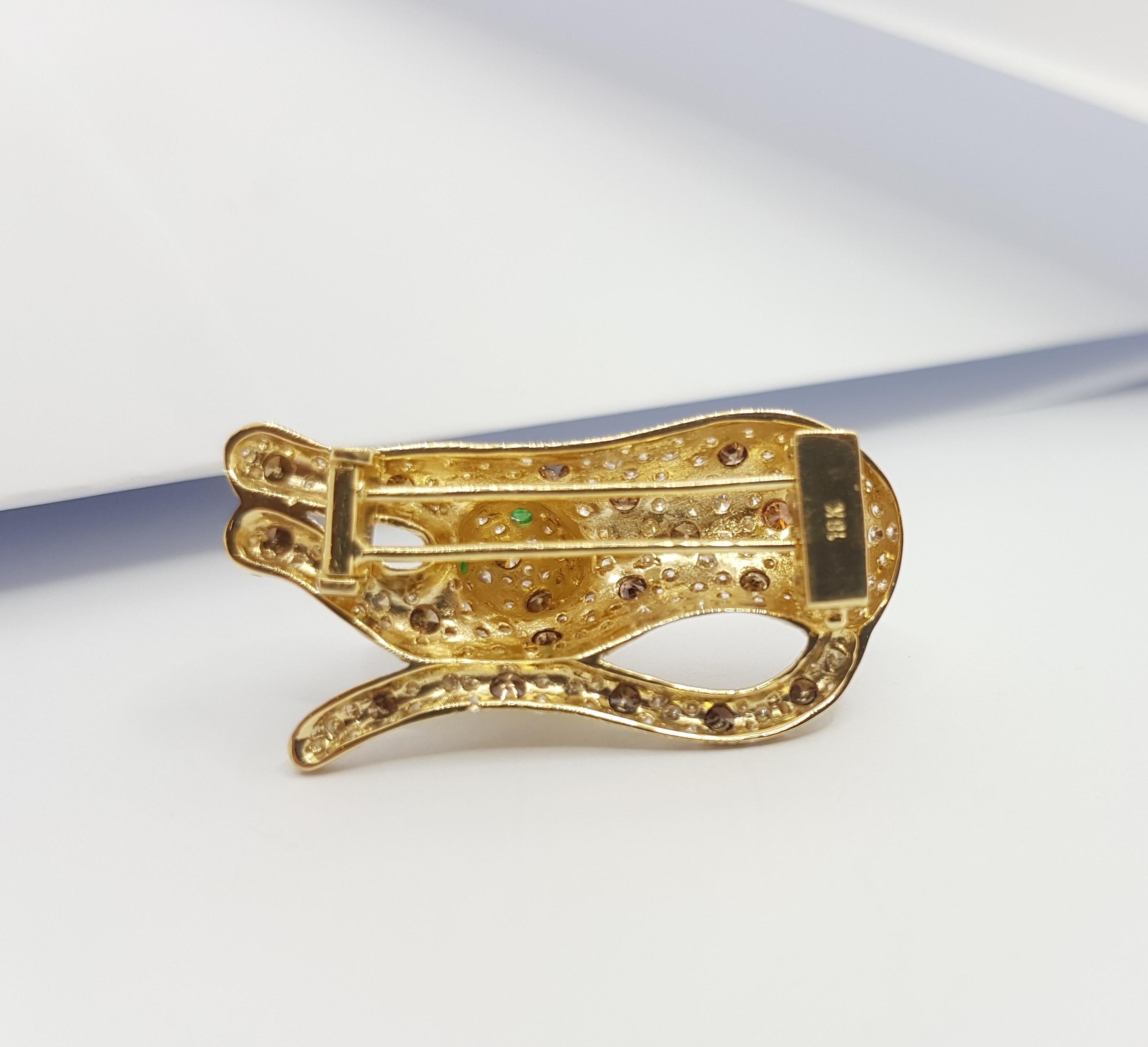Spilla con diamante marrone e pantera di smeraldo in oro 18 carati in vendita 6