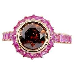 Brown Diamond with Pink Sapphire Ring set in 18K Rose Gold Settings
