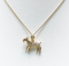 Brown Diamond with Ruby Goat Chinese Zodiac Pendant Set in 18 Karat Gold