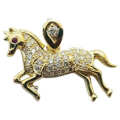 Brown Diamond with Ruby Horse Chinese Zodiac Pendant Set in 18 Karat Gold 