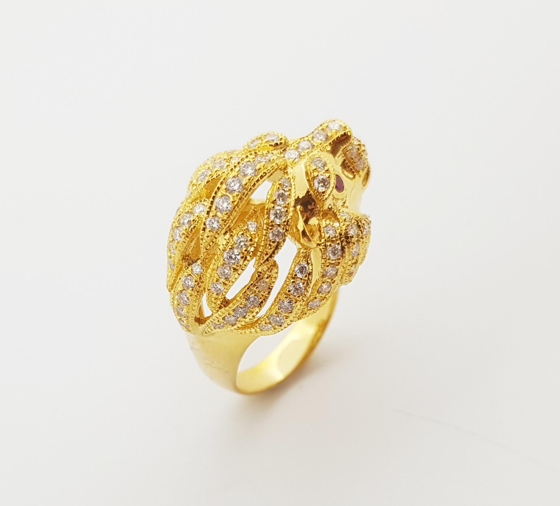 Brauner Diamant mit Rubin Löwenring in 18 Karat Goldfassung 5