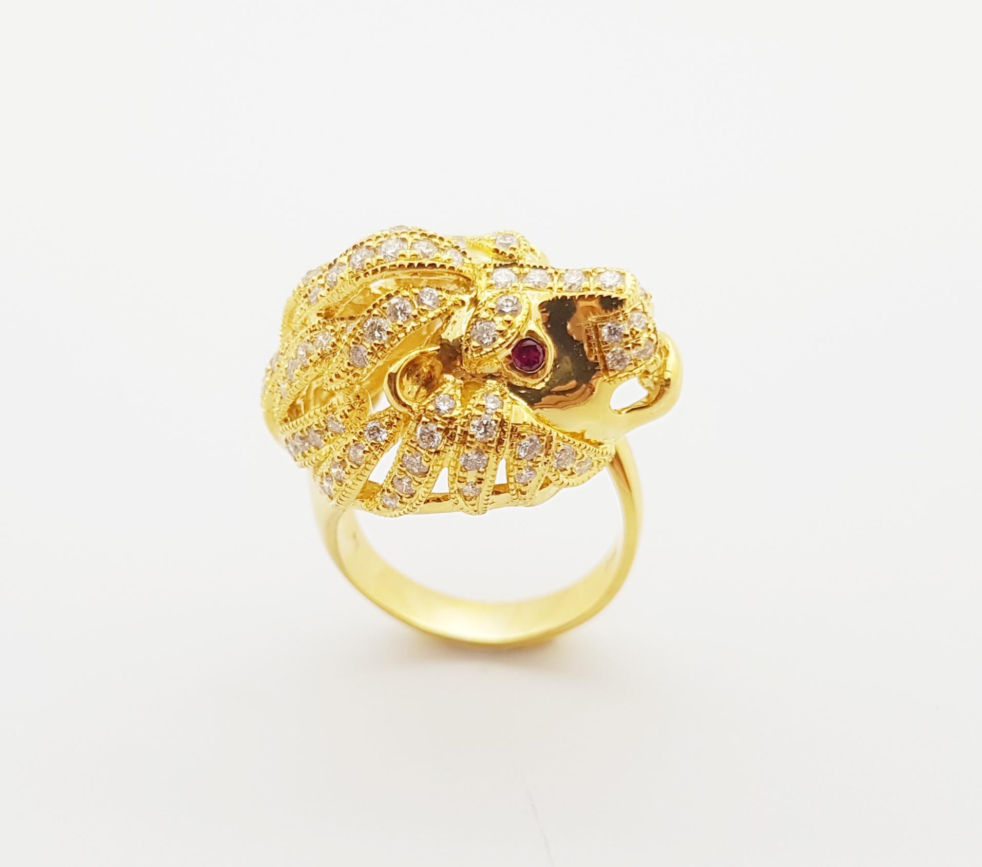 Brauner Diamant mit Rubin Löwenring in 18 Karat Goldfassung 6