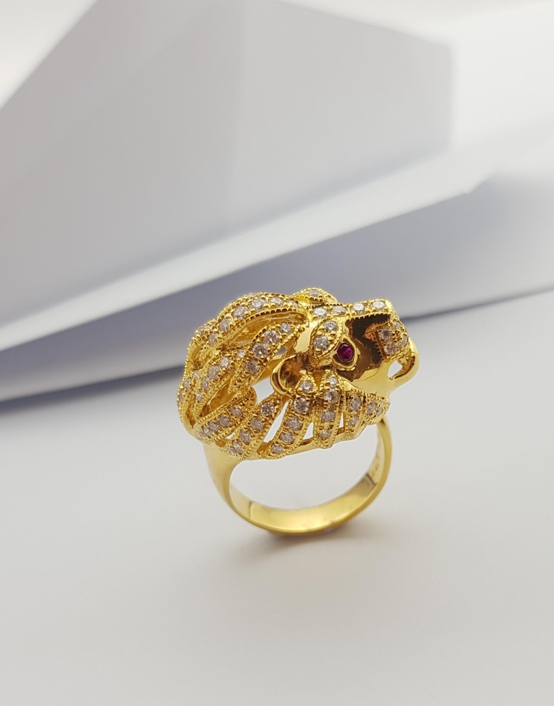 Brauner Diamant mit Rubin Löwenring in 18 Karat Goldfassung 8