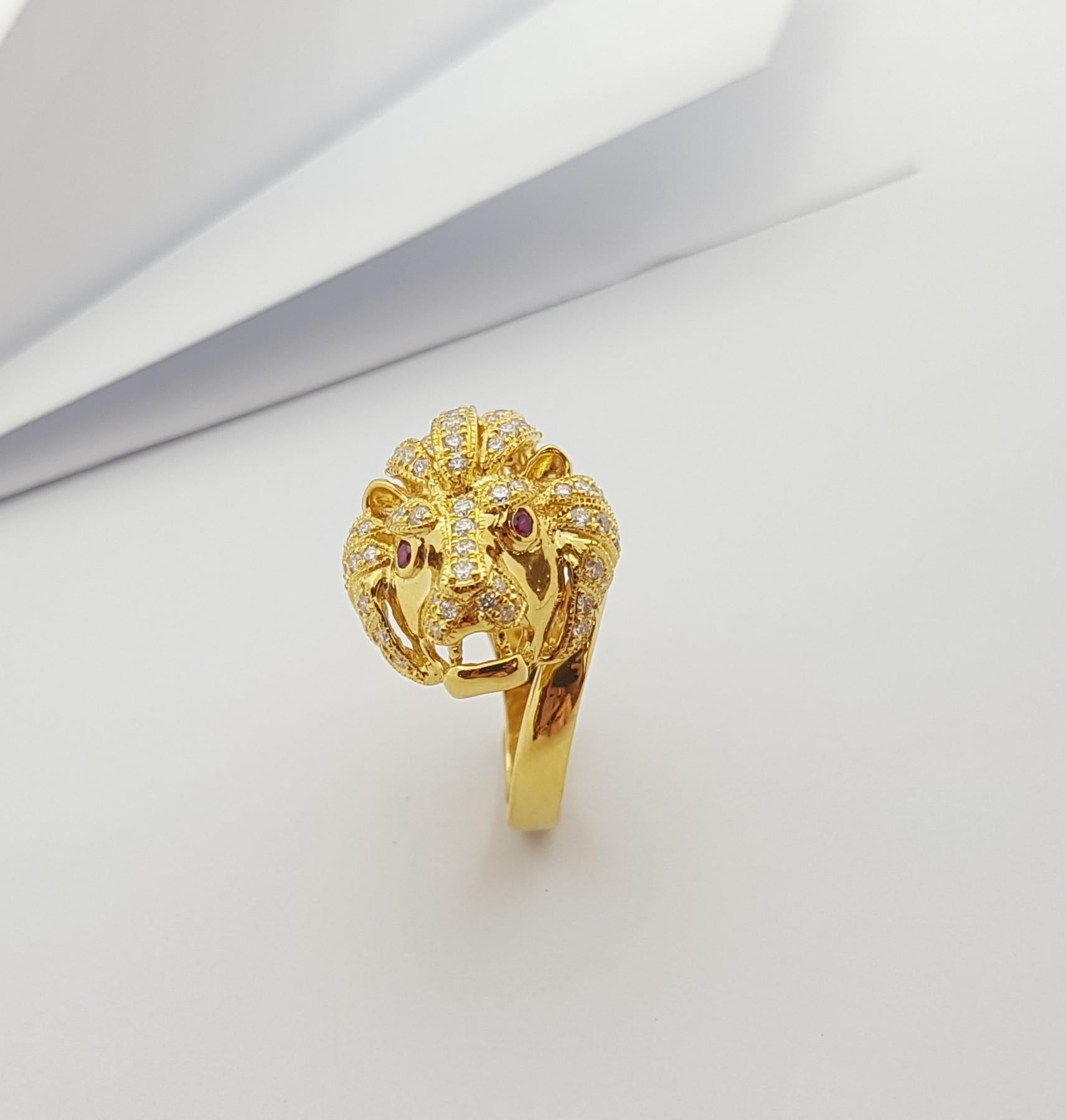 Brauner Diamant mit Rubin Löwenring in 18 Karat Goldfassung 9