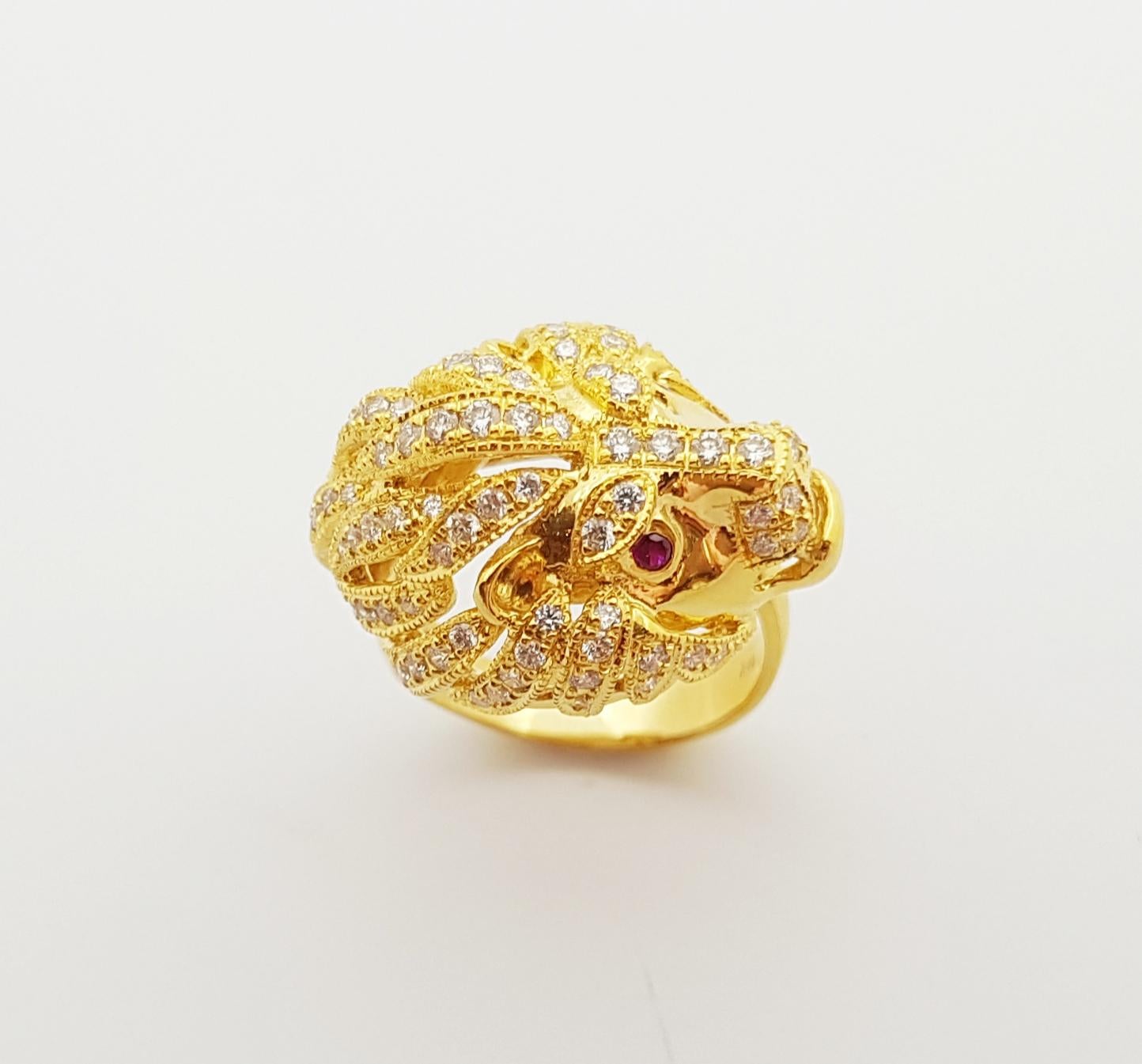 Brauner Diamant mit Rubin Löwenring in 18 Karat Goldfassung 1