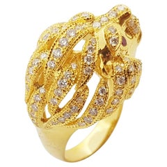 Brown Diamond with Ruby Lion Ring Set in 18 Karat Gold Setting