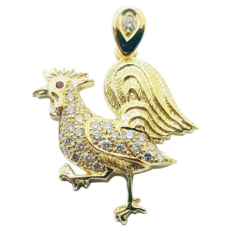 Brown Diamond with Ruby Rooster Chinese Zodiac Pendant Set in 18 Karat Gold  For Sale at 1stDibs | rooster pendant gold, 14k gold rooster pendant,  diamond rooster pendant