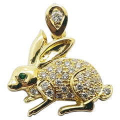 Brown Diamond with Tsavorite Rabbit Chinese Zodiac Pendant Set in 18 Karat Gold 