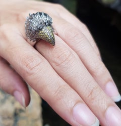 Brown Diamond, Yellow Diamond, Diamond and Eagle Ring in 18K White Gold