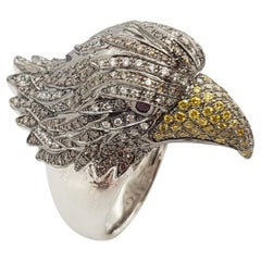 Brauner Diamant, gelber Diamant, Diamant und Adler Ring aus 18 Karat Weißgold
