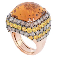 Brown Diamond Yellow Sapphire Citrin Quartz 18Kt Yellow Gold Cocktail Ring
