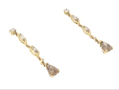 Contemporary 14K Yellow Gold Brown Diamond Drop Earrings, Italy