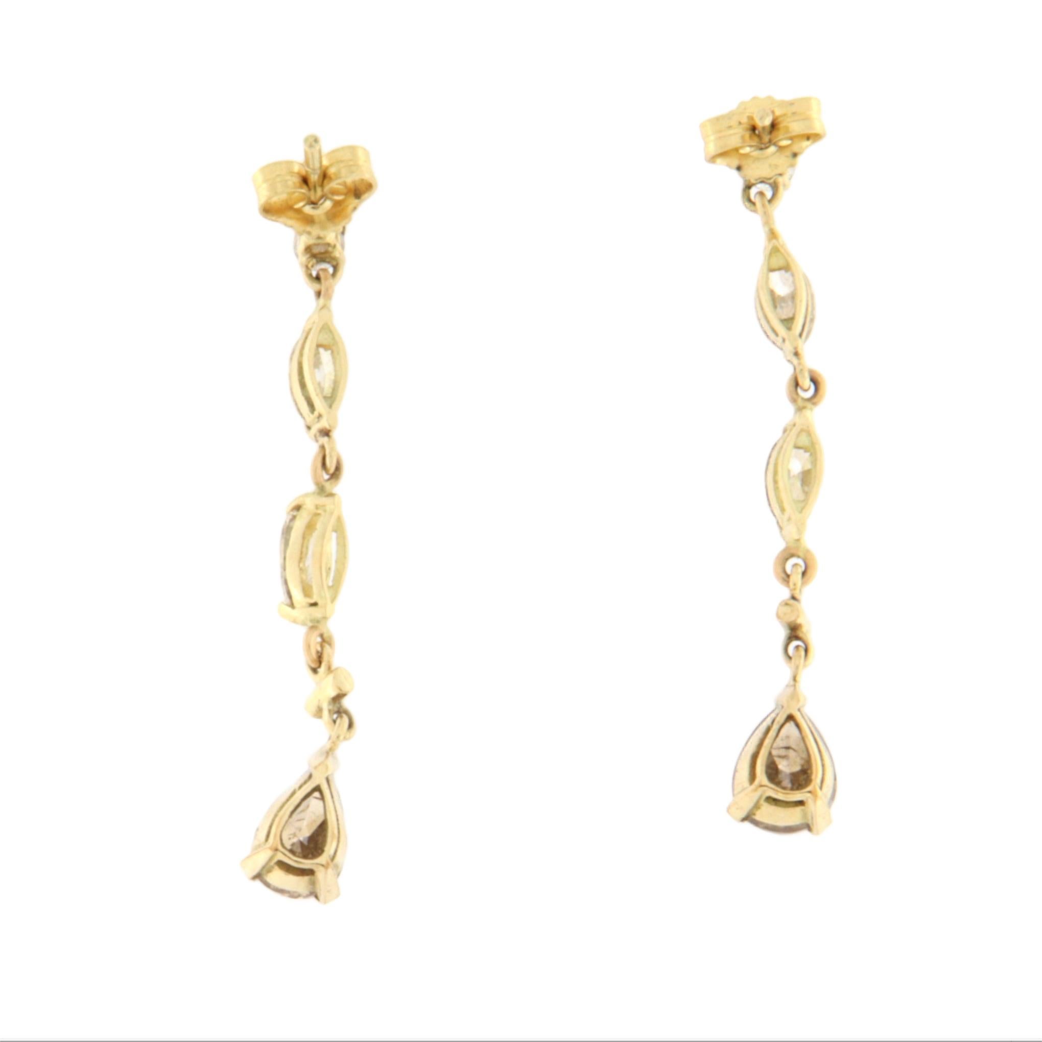 Uncut Brown Diamonds 14 Karat Yellow Gold Drop Earrings For Sale