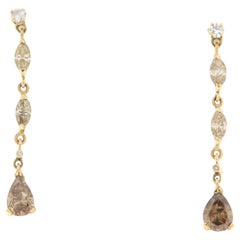 Brown Diamonds 14 Karat Yellow Gold Drop Earrings