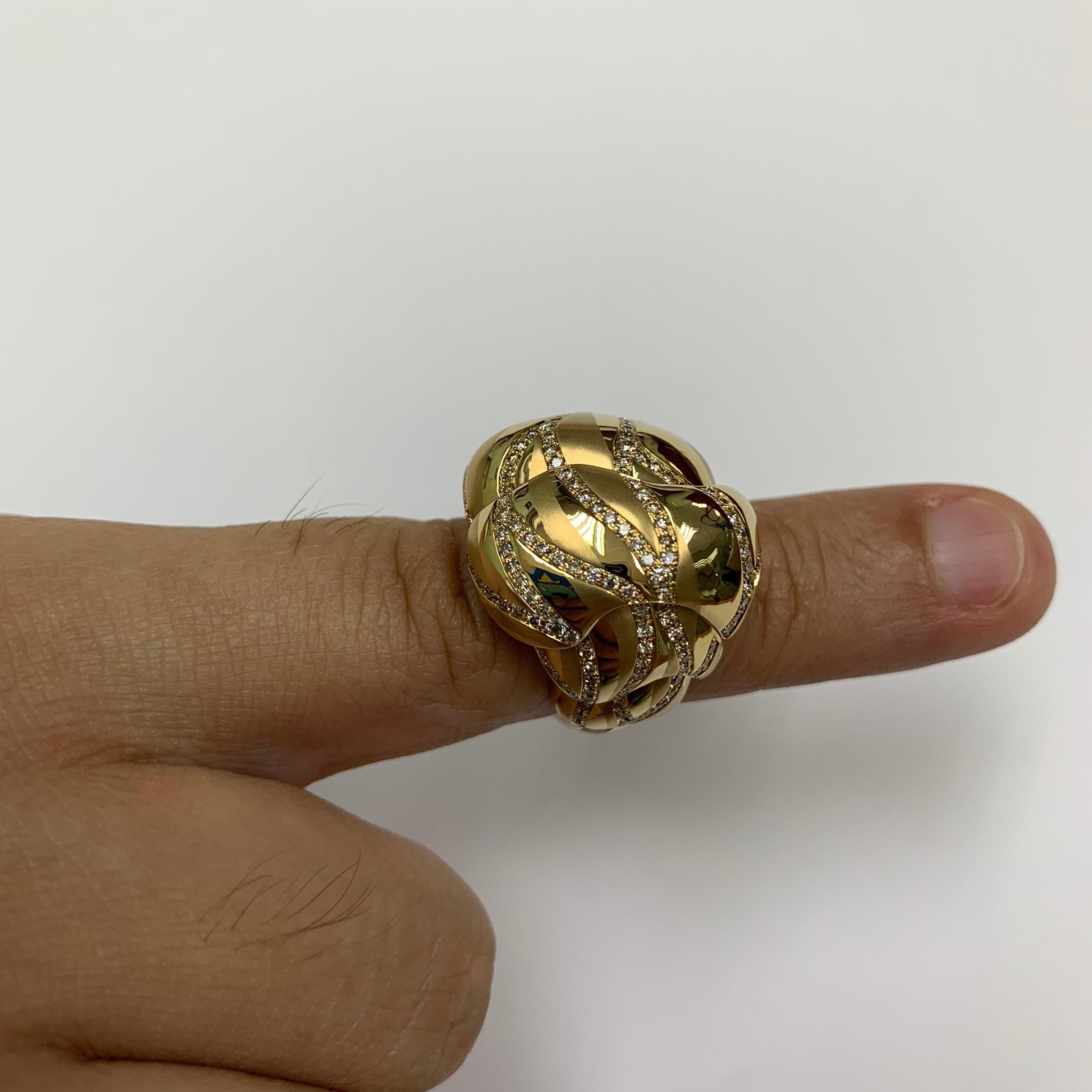 For Sale:  Brown Diamonds 18 Karat Yellow Gold Sand-Dune Ring 9