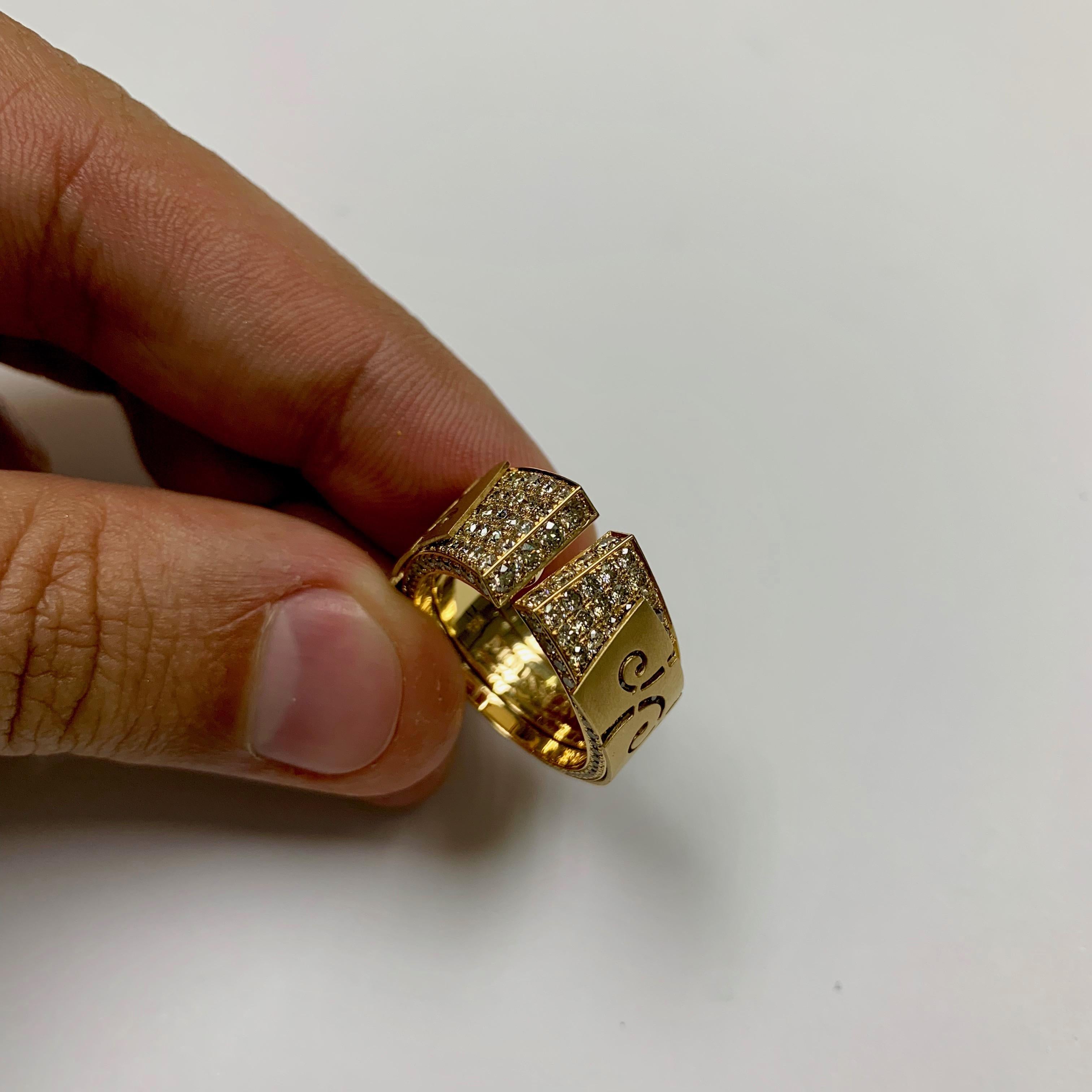 Art Deco Brown Diamonds 18 Karat Yellow Gold Veil Ring