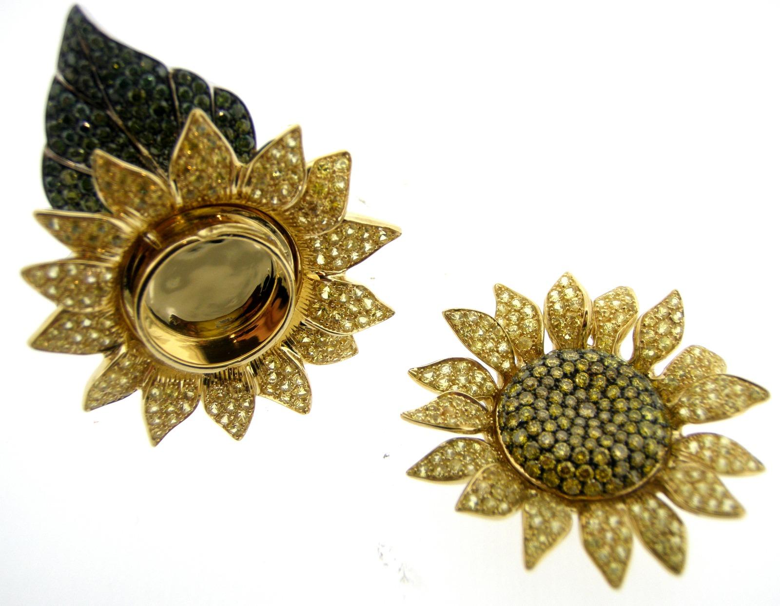 For Sale:  Brown Diamonds and Yellow Sapphires Pavè Sunflower Perfume Holder Ring 6
