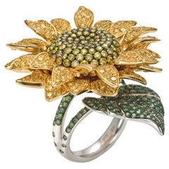 Brown Diamonds and Yellow Sapphires Pavè Sunflower Perfume Holder Ring
