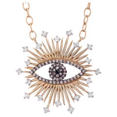Brown Diamonds Evil Eye Talisman Large Pendant Necklace .69ct. Yellow Gold