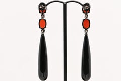 Chandelier Style 18K Black Gold Earrings with Brown Diamonds & Pearls