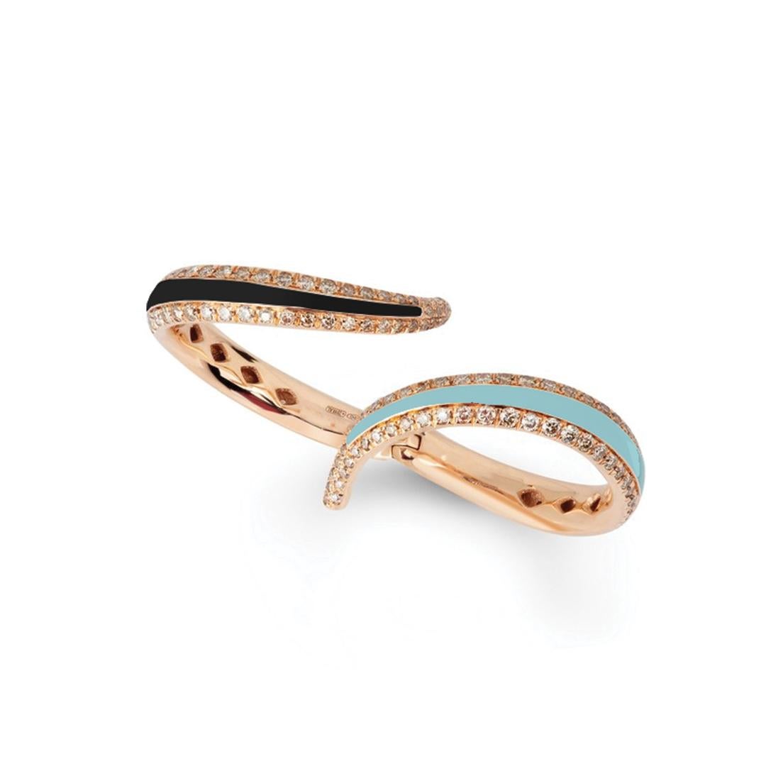 For Sale:  Brown Diamonds Two Color Bypass Enamel Contemporary Gold Ring 2