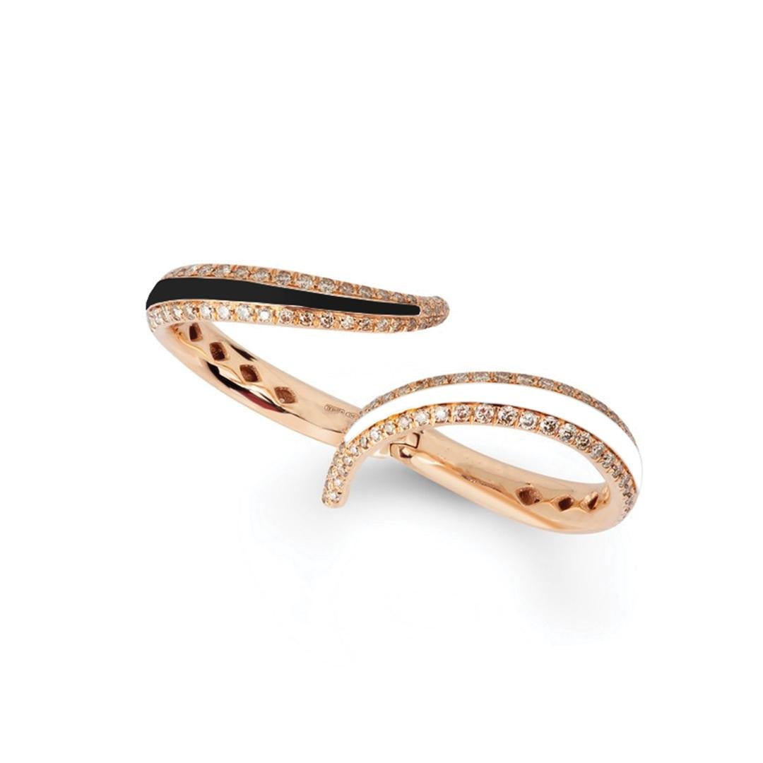 For Sale:  Brown Diamonds Two Color Bypass Enamel Contemporary Gold Ring 5