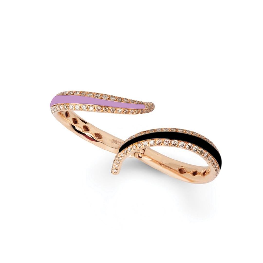 For Sale:  Brown Diamonds Two Color Bypass Enamel Contemporary Gold Ring 9