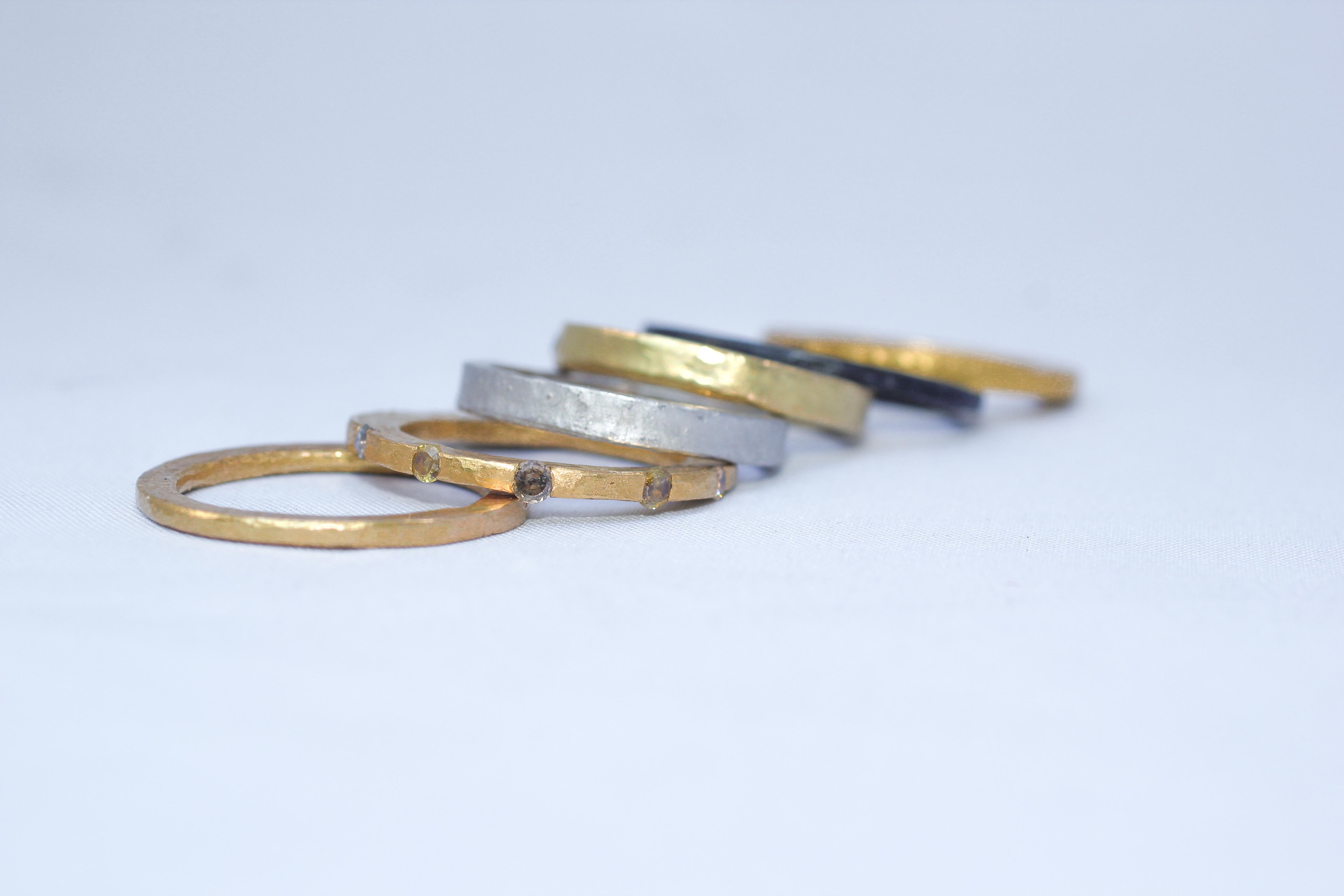 Moderne Brown Diamonds Yellow 18k 22k Gold Bridal Wedding Band Ring, Stack #3 en vente