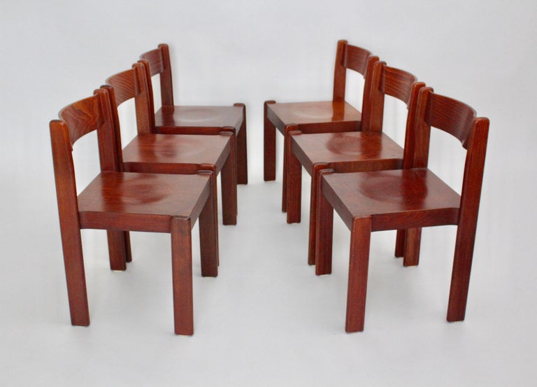 Brown Vintage Dining Room Chairs Mid-Century Modern Set of Six, Italy, 1970 In Good Condition For Sale In Vienna, AT