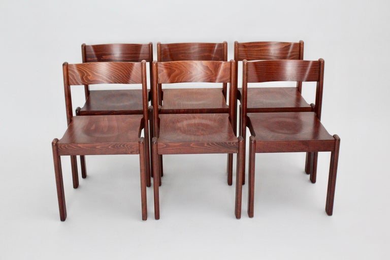 Late 20th Century Brown Vintage Dining Room Chairs Mid-Century Modern Set of Six, Italy, 1970 For Sale