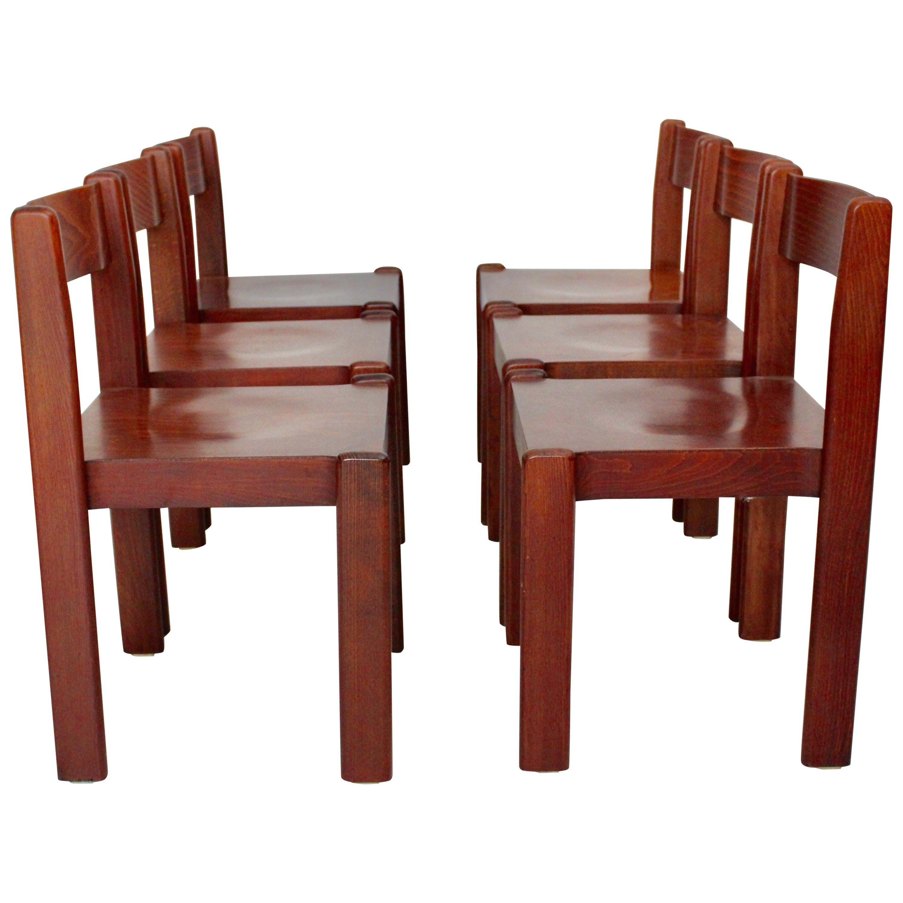 Brown Vintage Dining Room Chairs Mid-Century Modern Set of Six, Italy, 1970