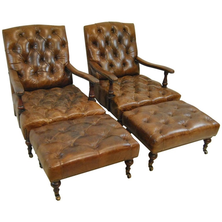Brown Distressed Leather Library Chairs And Ottomans By Melange Home N Y
