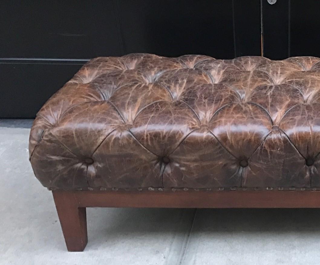 distressed leather bench