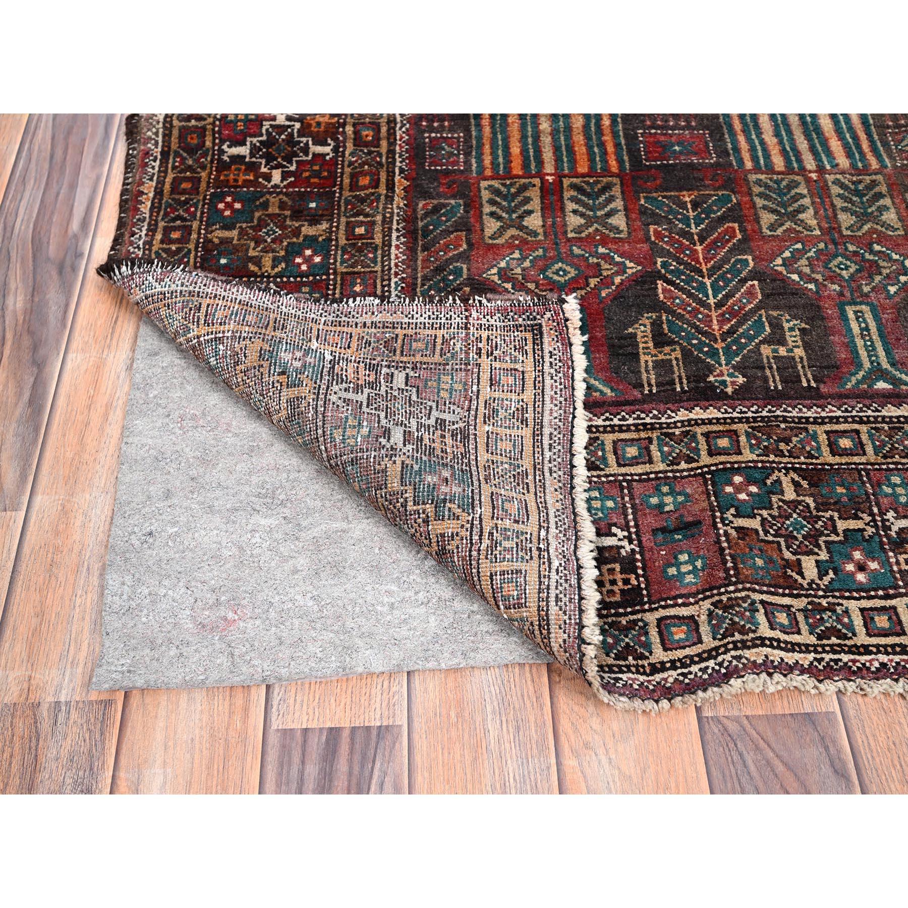 Medieval Brown Distressed Vintage Persian Baluch Pure Wool Hand Knotted Clean Runner Rug For Sale