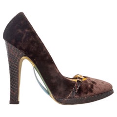 Brown Dolce & Gabbana Velvet & Snakeskin Mary Kane Pumps Size 36.5