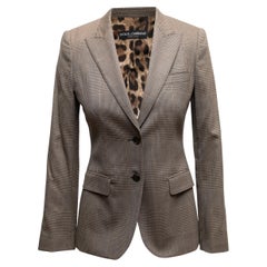 Dolce & Gabbana Blazer marrone in lana vergine a quadri Glen Taglia IT 38